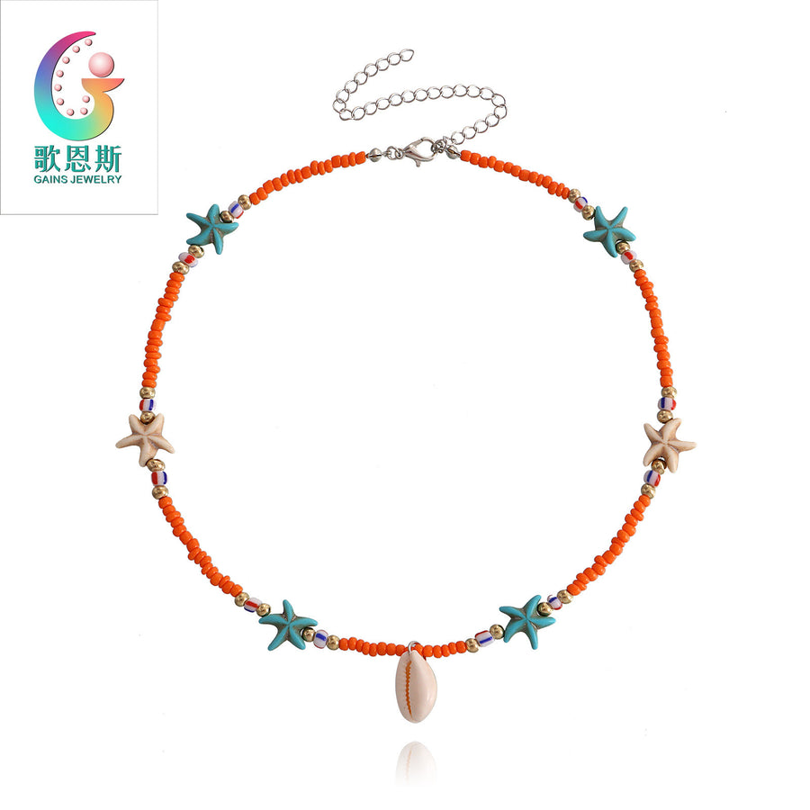 Bohemian Cowrie Shell Necklace with Colorful Glass Beads And Starfish Summer Ocean Style Jewelry for Women