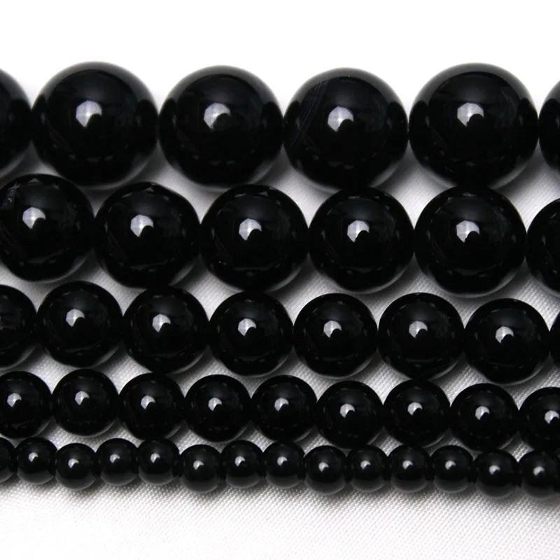 Black Onyx Agate Round Beads 15.5 Inch Strand Price For 5 Strands