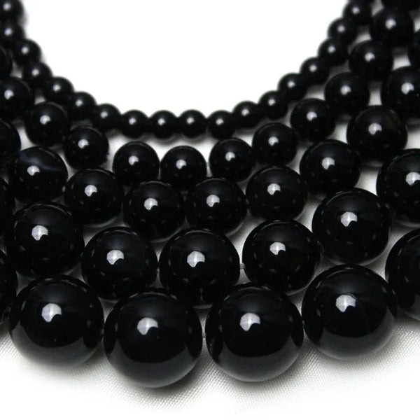Black Onyx Agate Round Beads 15.5 Inch Strand Price For 5 Strands