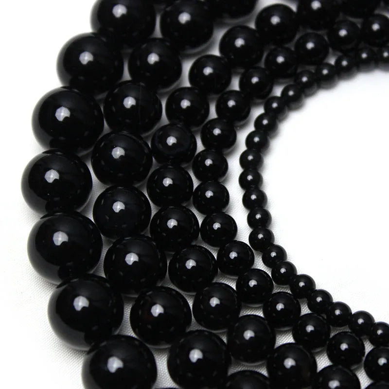 Schwarze Onyx-Achat-Runde Perlen, 15,5 Zoll Strang, Preis für 5 Stränge 