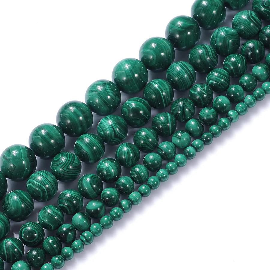 Runde Perlen aus natürlichem Malachit, 15,5 Zoll, poliert, Preis für 5 Stränge 