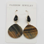 Fashion Hook Earring With Round Natural Stone Slab Dropped