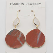 Fashion Hook Earring With Round Natural Stone Slab Dropped