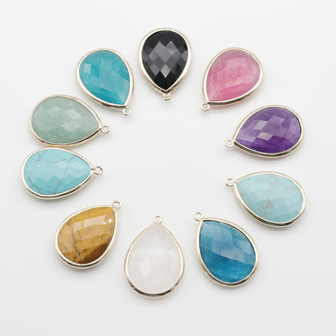 20x30MM Water Drop Shape Gemstone Faceted Pendant With Gold Plated Edge For Jewelry Fitting Accesories Decoration