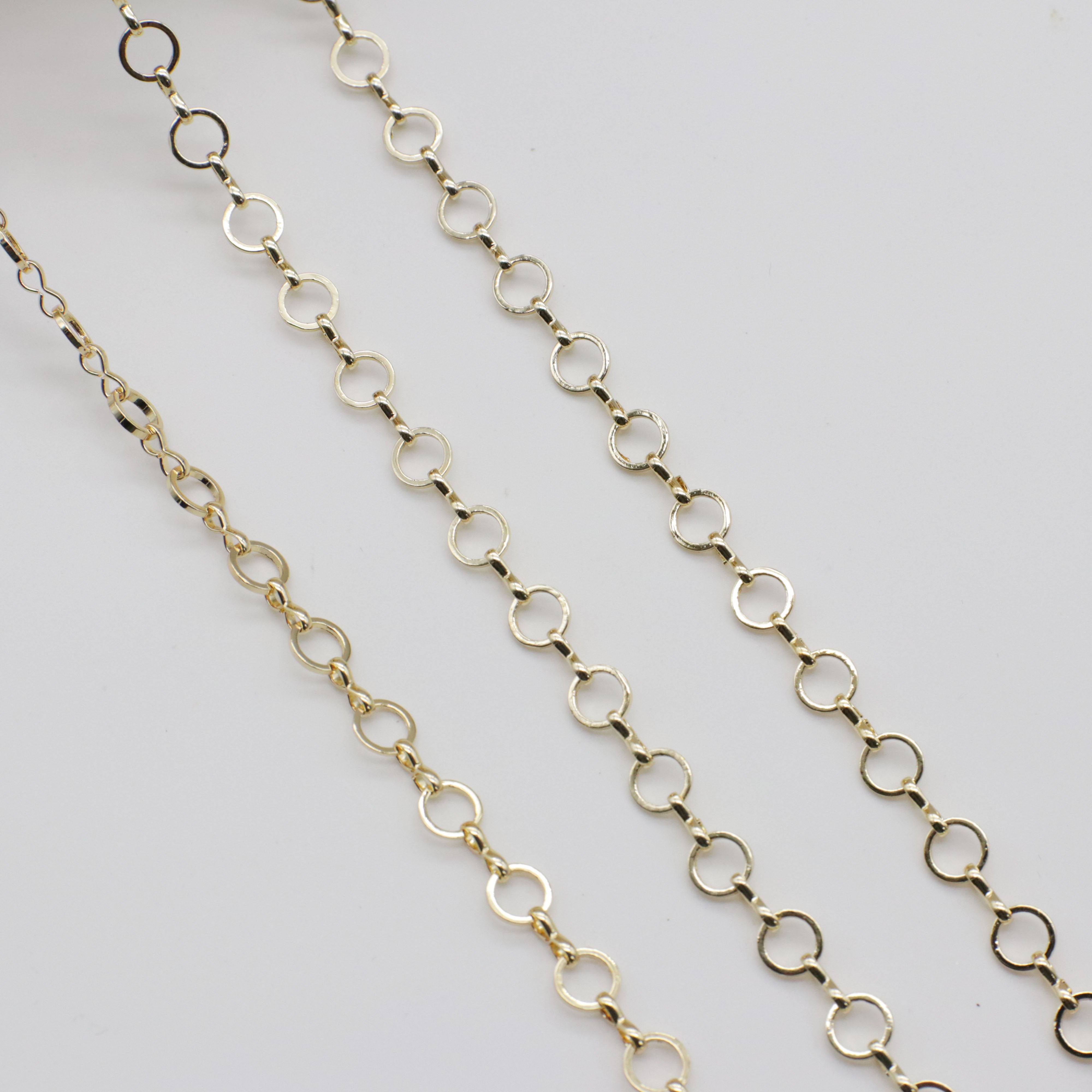 Corrente circular de latão de 7 mm com fio de espessura de 1 mm feito à mão banhado a ouro para design de joias