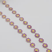10MM Brass Sun Flower Enameled Link Chain Gold Plated For Jewelry Design