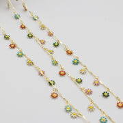7MM Sun Flower Enameled Drop Brass Bamboo Link Chain Gold Plated