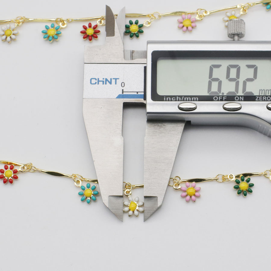 7 мм эмалированная латунная цепочка с солнечным цветком, позолоченная для дизайна ювелирных изделий, как браслет, ножной браслет