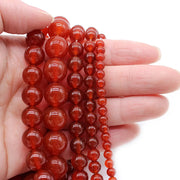 Naturstein, roter Karneol-Achat, runde Perlen, 39,1 cm Strang, Preis für 5 Stränge 