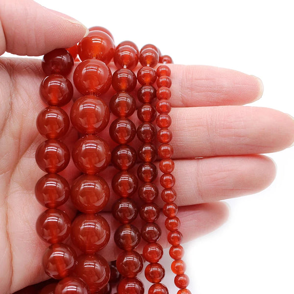 Natural Stone Red Carnelian Agate Round Beads 15.5 Inch Strand Price For 5 Strands