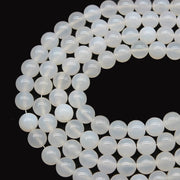 Natürliche weiße Achate Steinperlen glatt rund 15,5 Zoll Strang Preis für 5 Stränge 