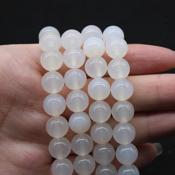 Natural White Agates Stone Beads Smooth Round 15.5 Inch Strand Price For 5 Strands