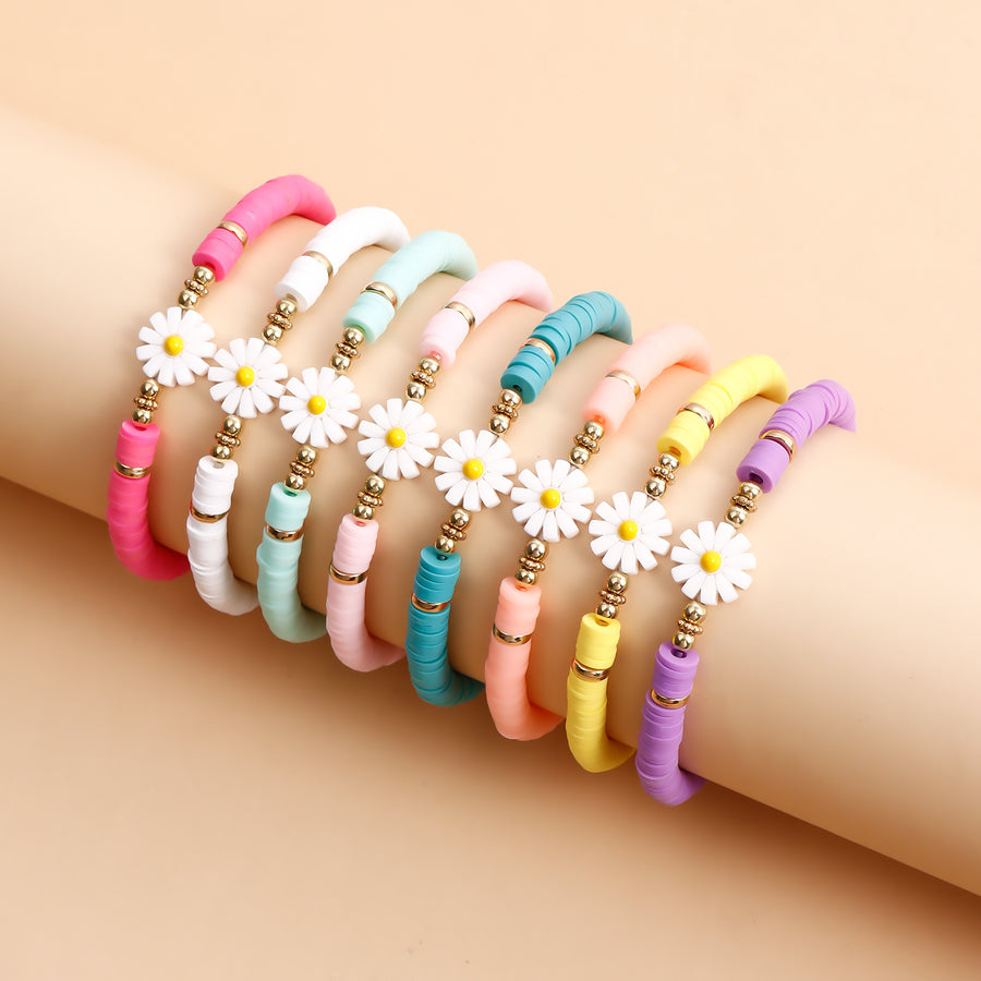 Colorful Polymer Clay Hand Woven Bracelet Daisies Flower Accessories
