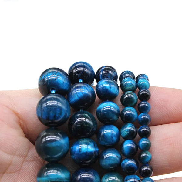 Natural Blue Tiger Eye Round Beads 15.5 Inch Strand Price For 5 Strands