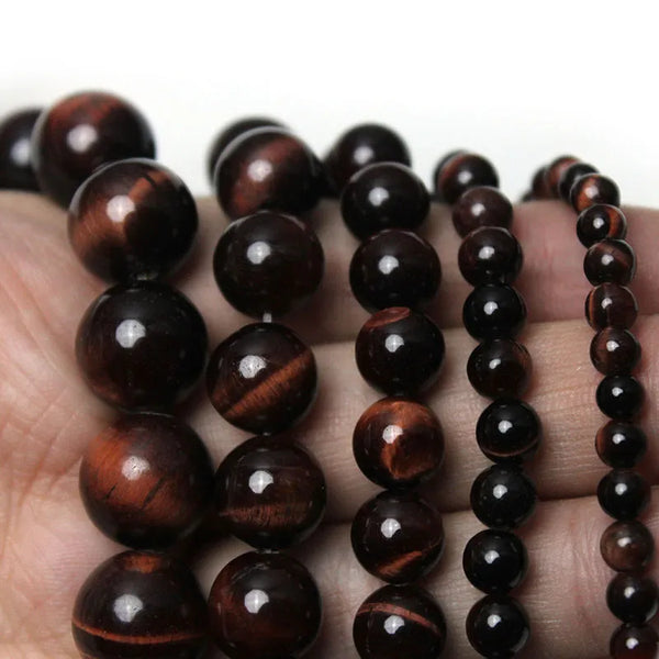 Natural Red Tiger Eye Stone Round Loose Beads 15.5 Inch Strand Price For 5 Strands