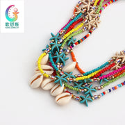 Bohemian Cowrie Shell Necklace with Colorful Glass Beads And Starfish Summer Ocean Style Jewelry for Women
