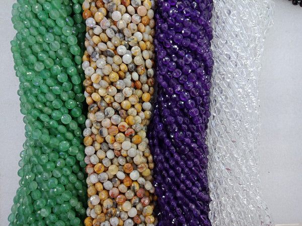 Faceted Coin Of Natural Stones 8 MM Amethyst Crazy Agate Crystal Green Aventurine: our price is for per 5 strands