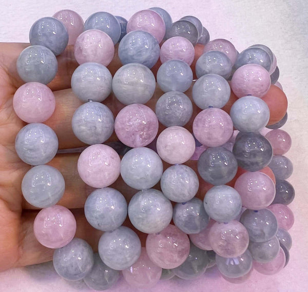 Bracelets of natural morganite stone beads