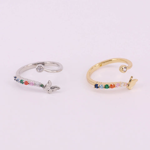 Colorful Zircon With Butterfly Fucous Finger Ring Brass Base  Plated