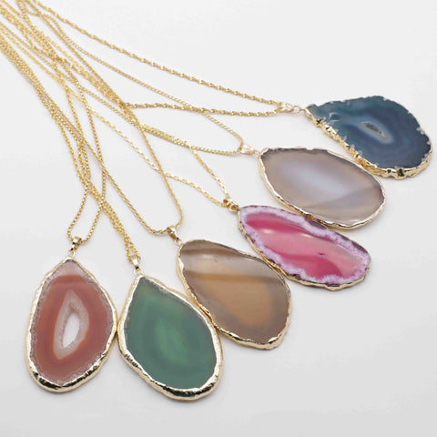 Colourful Agate Slabs Pendant With Gold Plating Edge For Jewelry House Hotel Office Decoration