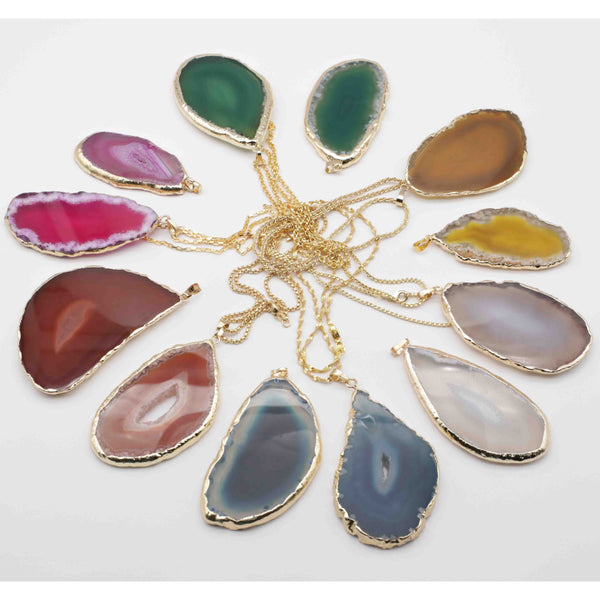 Colourful Agate Slabs Pendant With Gold Plating Edge For Jewelry House Hotel Office Decoration
