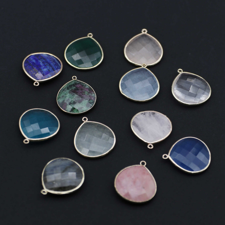 Gemstone Drop Pendant With Gold Plating Edge For Jewelry Design Fitting Accessories Price For 5 pcs