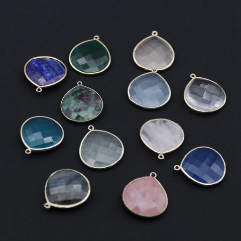 Gemstone Drop Pendant With Gold Plating Edge For Jewelry Design Fitting Accessories:price for per 5pcs