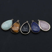 Gemstone Drop Pendant With Gold Plating Edge Jewelry Design Fitting Accessories Unakite Lapis Decoration Price For 5 pcs