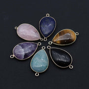 Gemstone Drop Connector With Gold Plating Edge Jewelry Design Fitting Accessories Unakite Lapis Decoration Price For 5 pcs