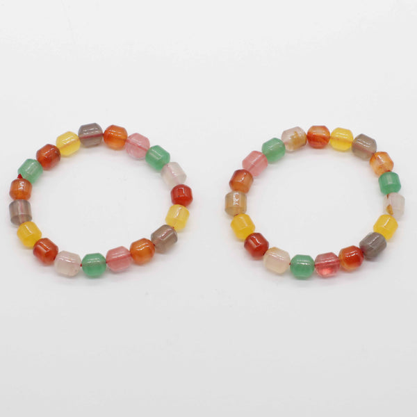 8 MM Mix Agate Drum Type Beads Stretch Bracelet Friend Gift Graduation Souvenir