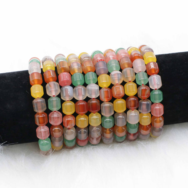 8 MM Mix Agate Drum Type Beads Stretch Bracelet Friend Gift Graduation Souvenir
