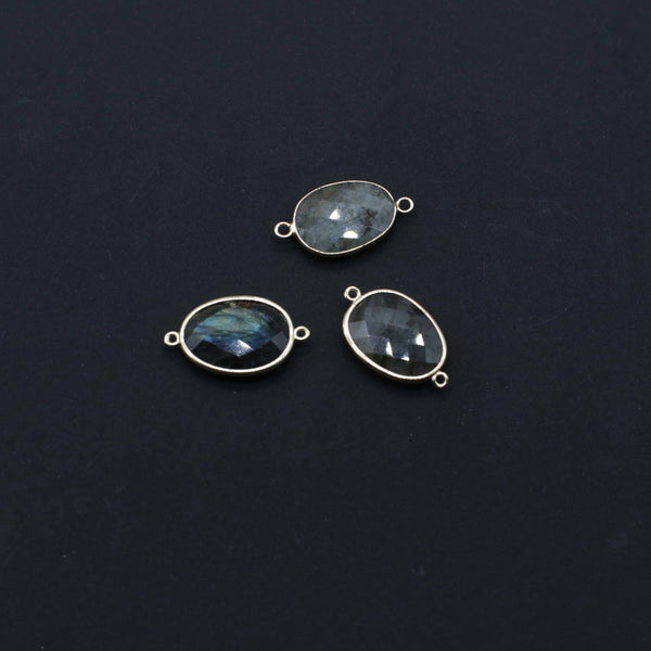 Gemstone Oval Connector With Gold Plating Edge Jewelry Design Fitting Accessories Chrysoprase Decoration: price for per 5pcs