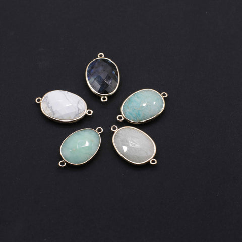 Gemstone Oval Connector With Gold Plating Edge Jewelry Design Fitting Accessories Chrysoprase Decoration: price for per 5pcs