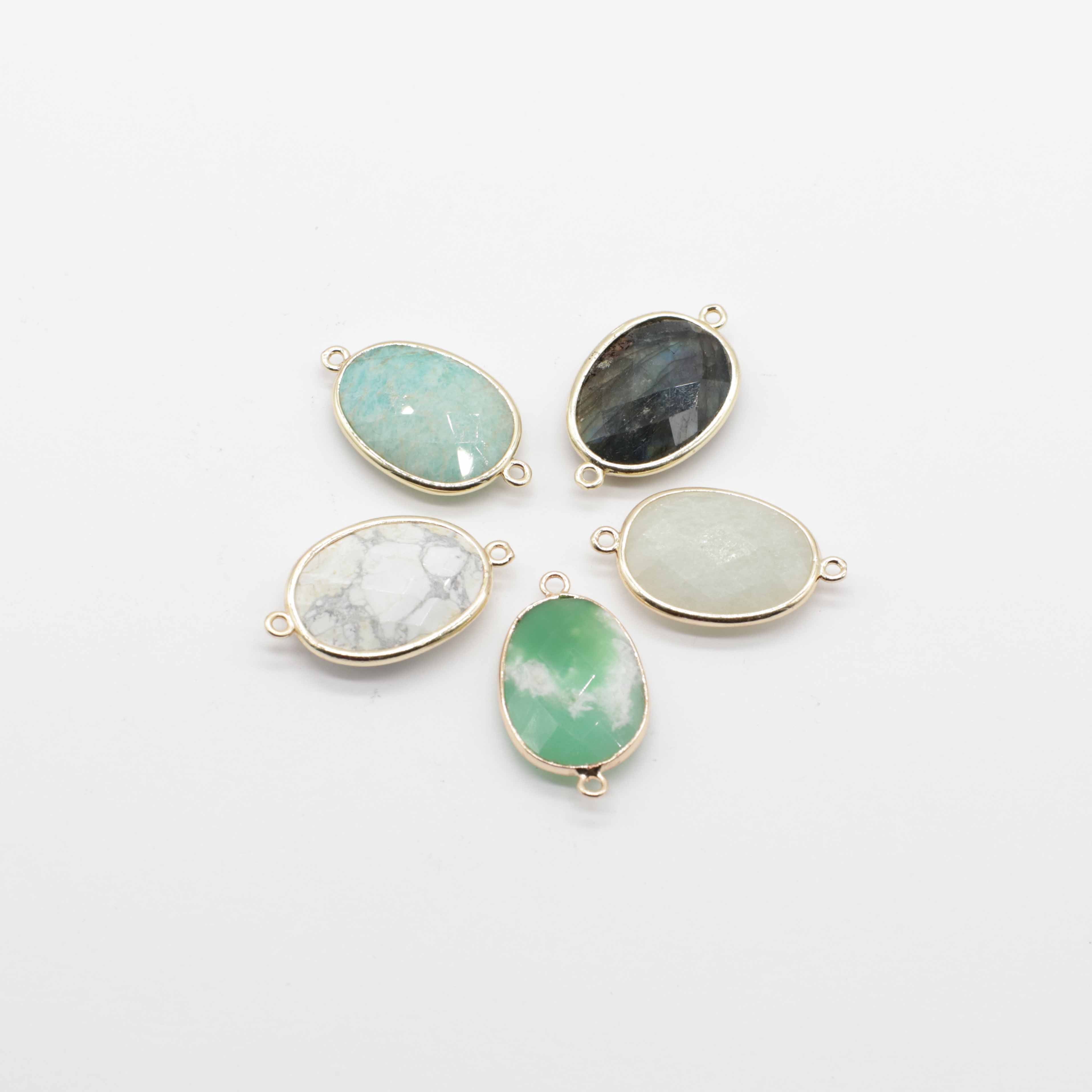 Gemstone Oval Connector With Gold Plating Edge Jewelry Design Fitting Accessories Chrysoprase Decoration Price For 5 pcs