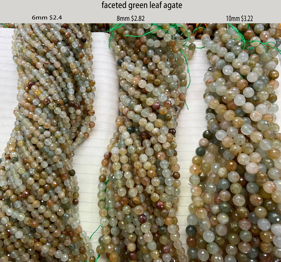 Faceted Natural Stone Of Green Leaf Agate: our price is for per 5 strands