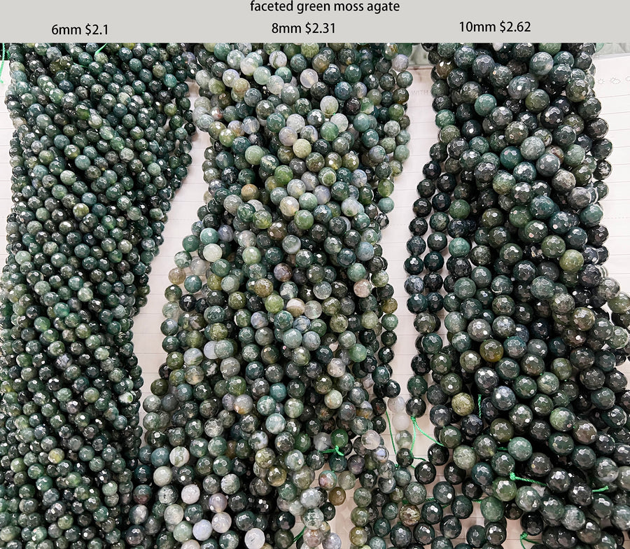 Faceted Natural Stone Of Green Moss Agate: our price is for per 5 strands