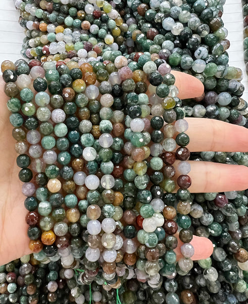 Faceted Natural Stone Of Indian Agate: our price is for per 5 strands