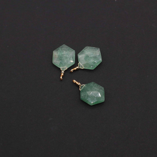 Gemstone Hexagonal Pendant With Gold Handmade Hook For Jewelry Fitting Accesories: price for per 5pcs