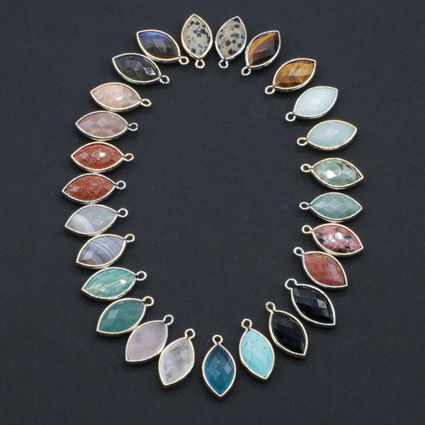 Gemstone Faceted Oval Pendant With Gold Silver Plated Edge For Jewelry Fitting Accesories Decoration:price for per 5pcs