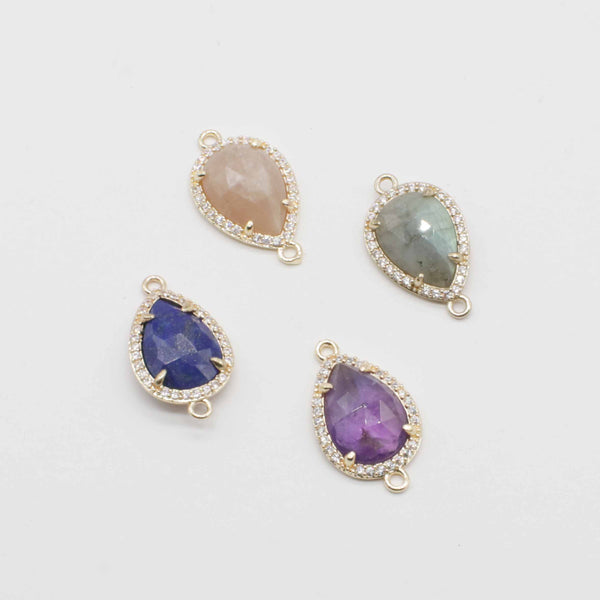 13x23 Gemstone Faceted Drop Shape Connector With Gold Plated Edge For Jewelry Fitting Accesories Decoration