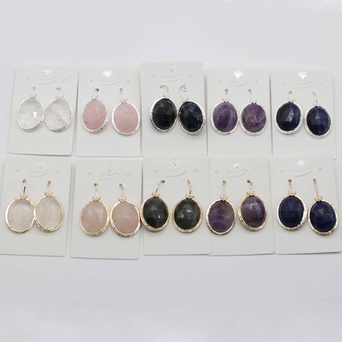Fashion Faceted Gemstone Oval Hook Earring Gold Plating Jewelry Girl Friend Mother Day Gift
