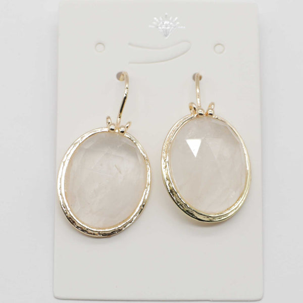 Fashion Faceted Gemstone Oval Hook Earring Gold Plating Jewelry Girl Friend Mother Day Gift