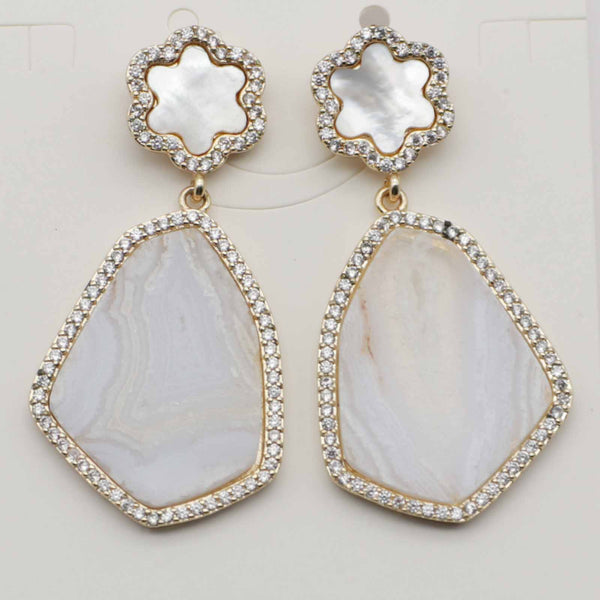 Fashion Gemstone Slab Droped Earring Gold Plating Jewelry Girl Friend Mother Day Gift