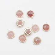14x14MM Natural Stone With Square Round Corner Brass Base Plated Pendant Jewelry Design Finding
