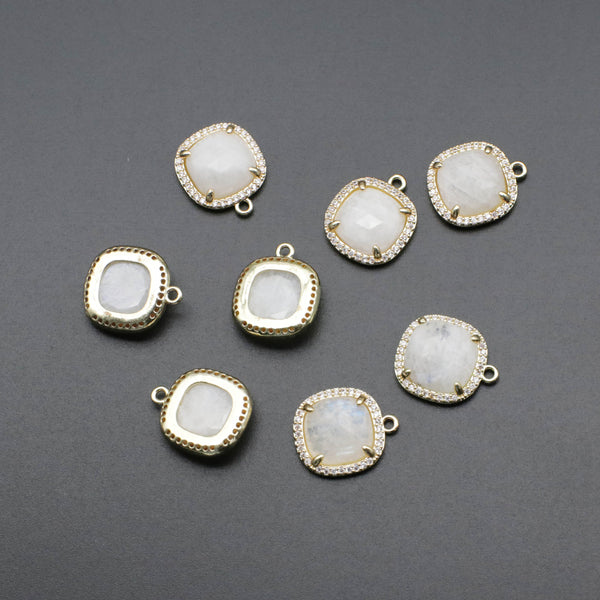 14x14MM Natural Stone With Square Round Corner Brass Base Plated Pendant Jewelry Design Finding