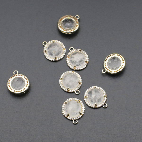 13MM Natural Stone With Round Brass Base Plated Pendant Jewelry Design Finding