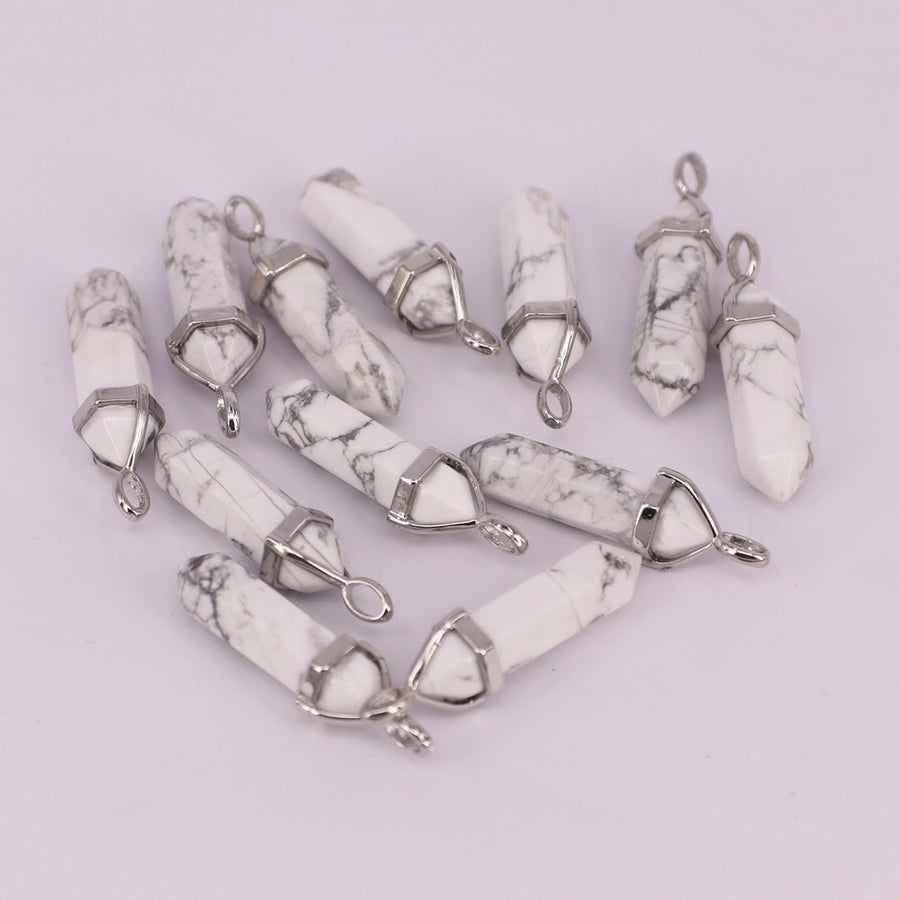 Girocollo con ciondolo esagonale in pietra naturale, design con gioielli, placcato argento
