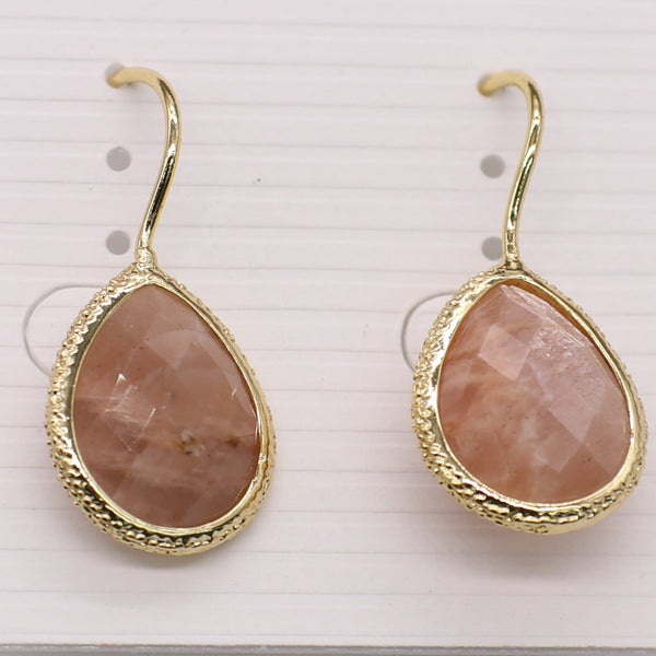 Fashion Classic Natural Stone Drop Hook Earring Brass Plated For Young Lady Girl Gift Leisure Style