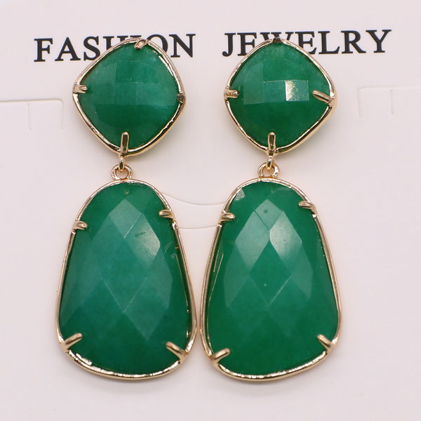 Fashion Classic China Jade Drop Earring Brass Rose Plated For Office Lady Girl Gift