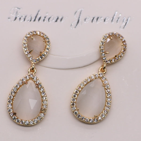 Fashion Simple Earring Stud Cat Eye Stone Brass Plated With Cubic Zircon For Office Lady